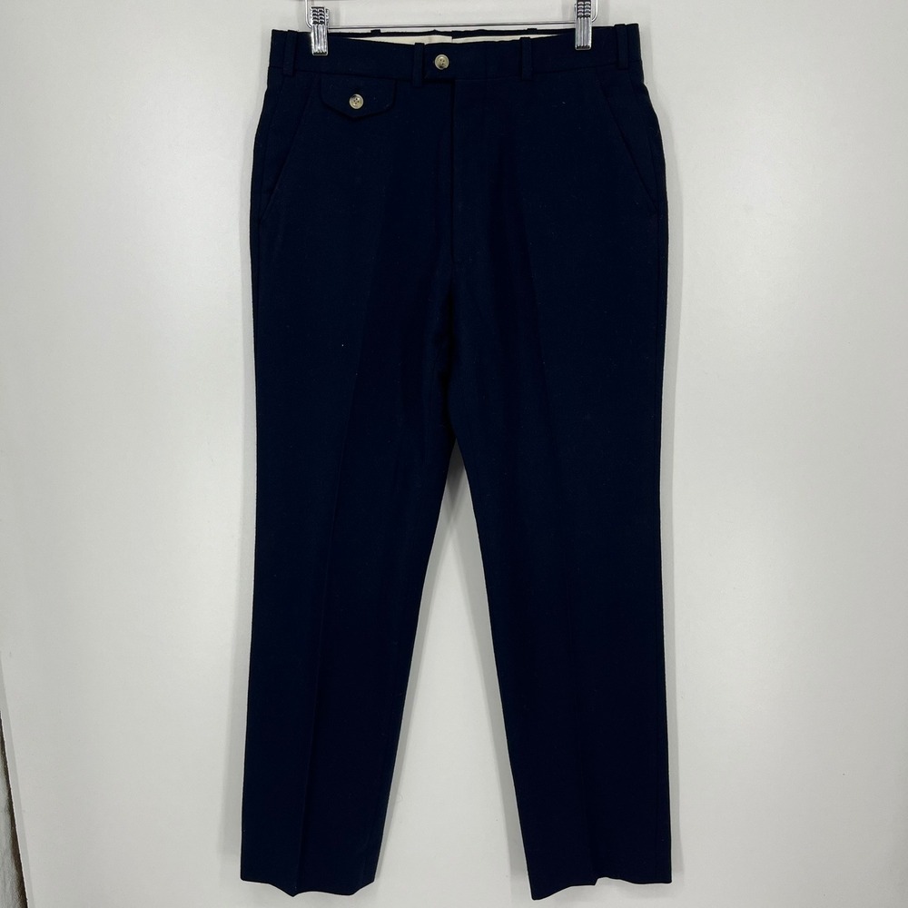 Jordache Mens Vintage 100% Wool Navy Blue Dress Pants Trousers Size 31